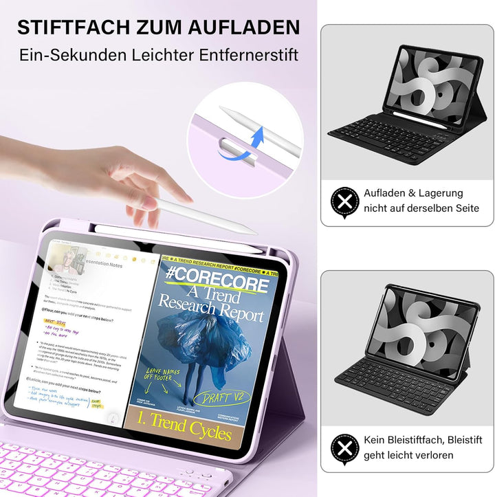 SZPCGC Hülle mit Tastatur für iPad A16 11/10 Generation (2025/2022, 11/10.9 Zoll) - 7 Farben Beleuch