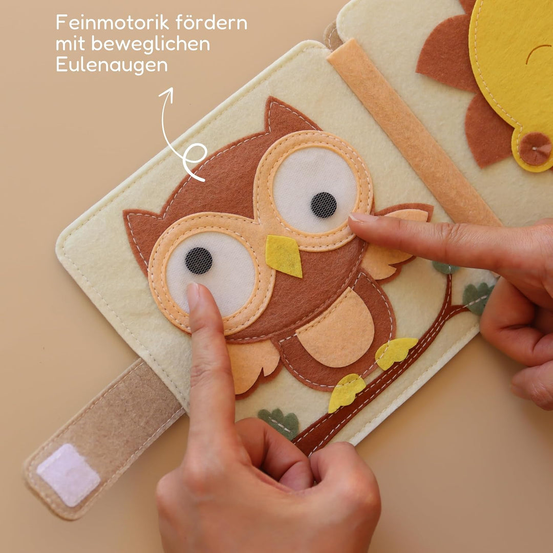 Mini Quiet Book Bärchen – Handgefertigtes Filz-Sensorikbuch mit Fingerpuppe – Bildschirmfreies Spiel