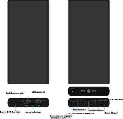 Überwachungskamera, KAMREA HD 1080P 10000 mAh Powerbank Kamera Versteckte Kamera Mini Nanny Cam für