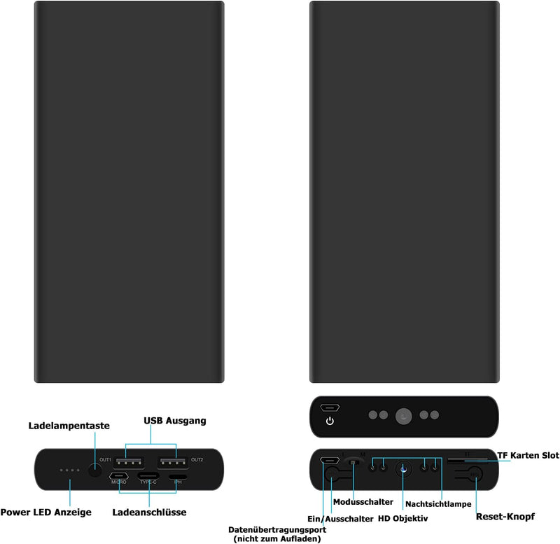 Überwachungskamera, KAMREA HD 1080P 10000 mAh Powerbank Kamera Versteckte Kamera Mini Nanny Cam für