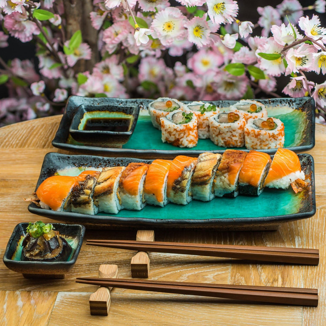 Japanische Sushi-Teller-Set Mit Sauce Teller Und Stäbchen - Crackleglaze