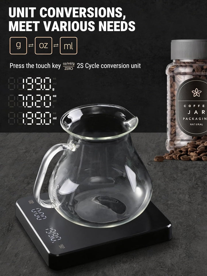 VOBOR Kaffeewaage mit Timer 3kg/0.1g, Automatischen und Manuellen Zeitmessungsmodus, Wiederaufladbar