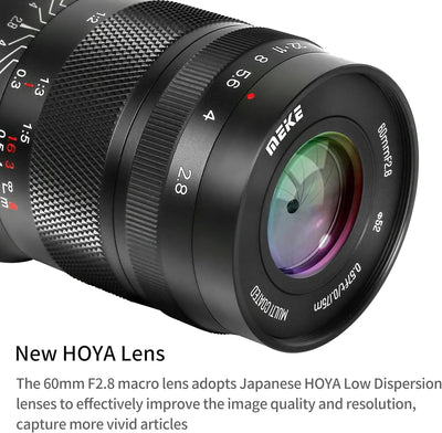 Meike 60mm F2.8 Vergrösserung Makro Manual Focus APS-C Objektiv Kompatibel mit Sony E Mount Mirrorle