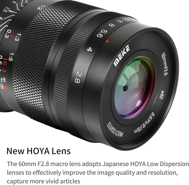Meike 60mm F2.8 Vergrösserung Makro Manual Focus APS-C Objektiv Kompatibel mit Sony E Mount Mirrorle