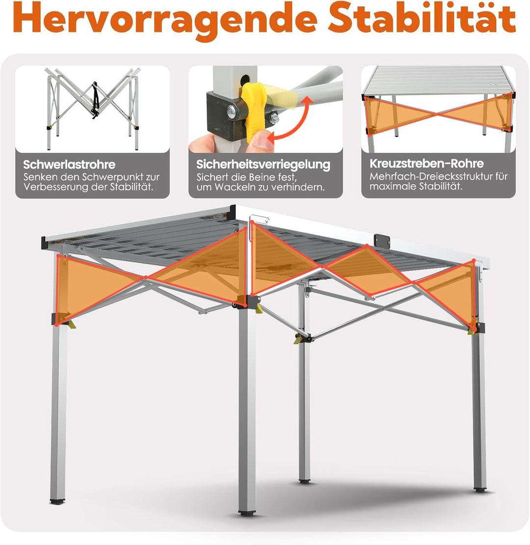 Campingtisch Klappbar Bis 100KG mit Tragetasche Alu Klapptisch für 6 Personen - Roll Up Camping Tisc