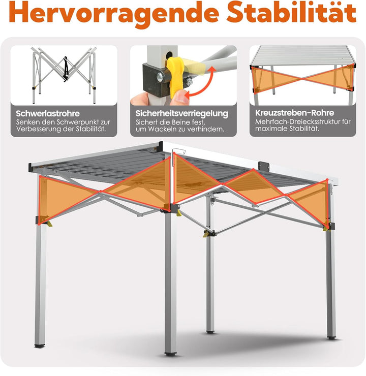 Campingtisch Klappbar Bis 100KG mit Tragetasche Alu Klapptisch für 6 Personen - Roll Up Camping Tisc