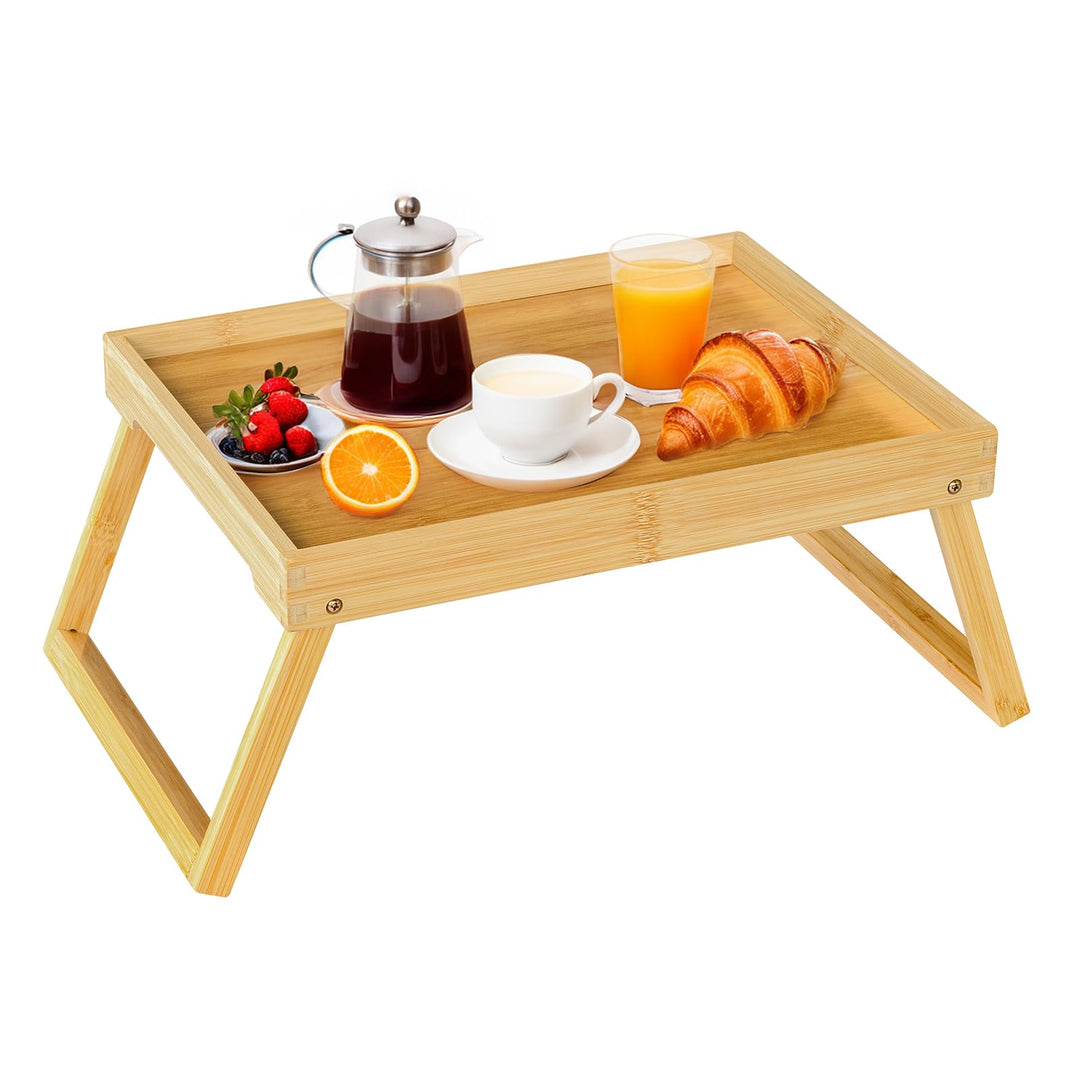 Betttablett Tisch mit klappbaren Beinen, Bambus Frühstück im Bett Essen, Servieren oder Verwendung a