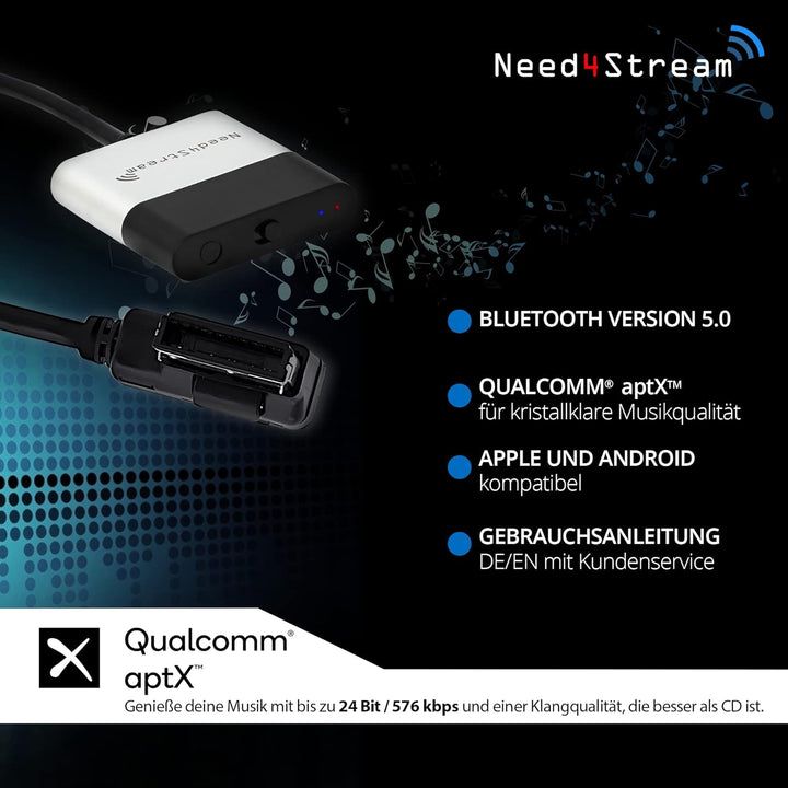 Need4Stream N4S300A V5.0 A2DP Bluetooth Audio Interface mit Titellisten, kompatibel mit Audi Music I