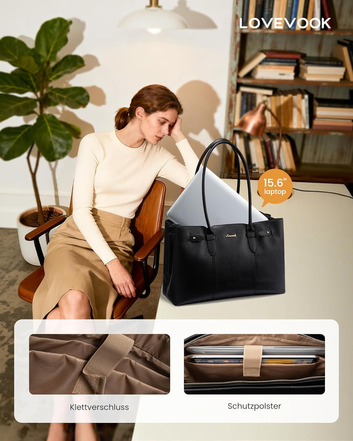 LOVEVOOK Handtasche Damen Gross, 15,6 Zoll Laptoptasche Arbeitstasche Elegant, Shopper Tasche Tote B