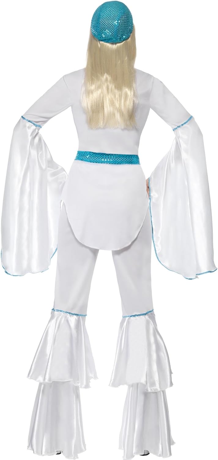 Super Trooper Damenkostüm Weiss mit Oberteil Hose Mütze und Bindegürtel , Large, S