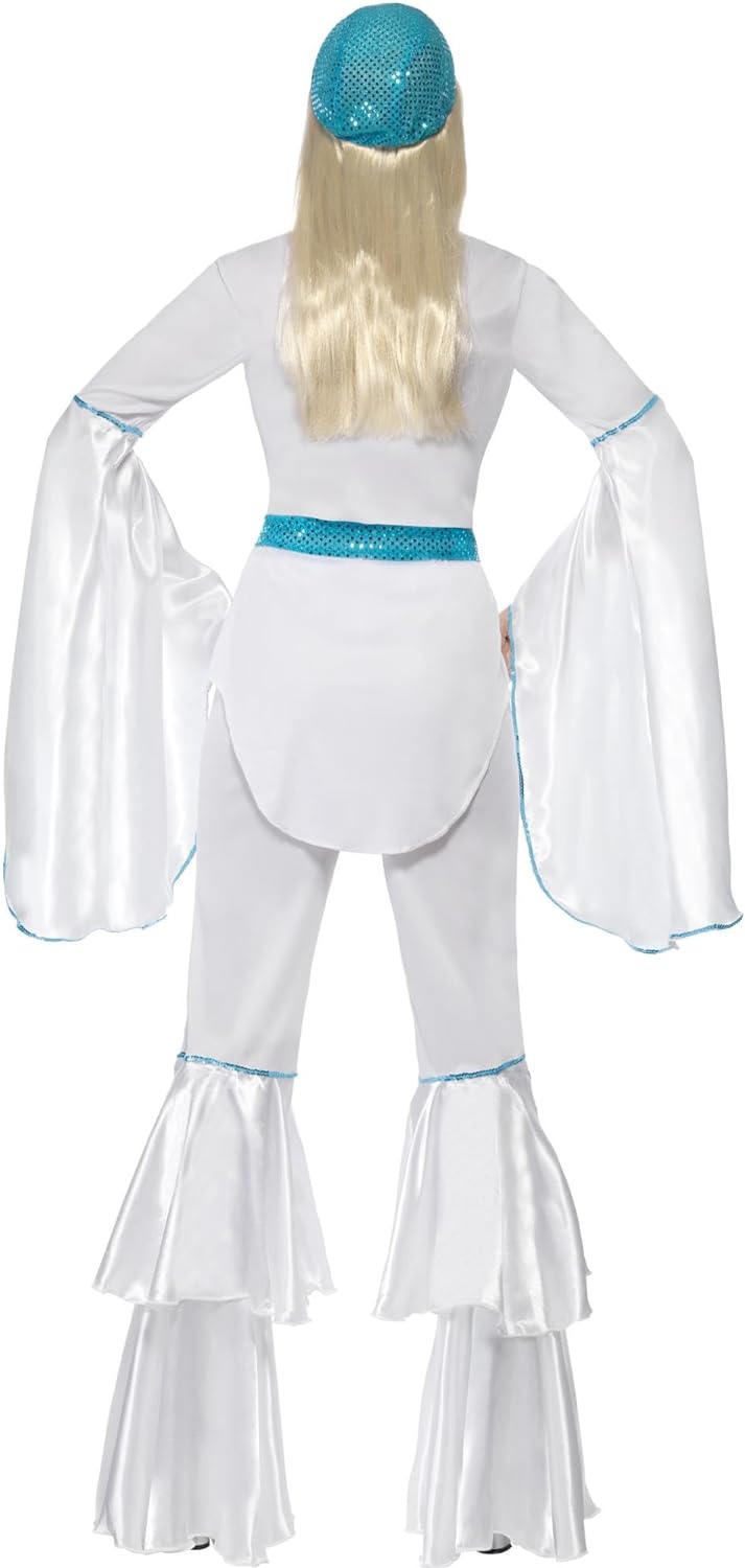 Super Trooper Damenkostüm Weiss mit Oberteil Hose Mütze und Bindegürtel , Large, M