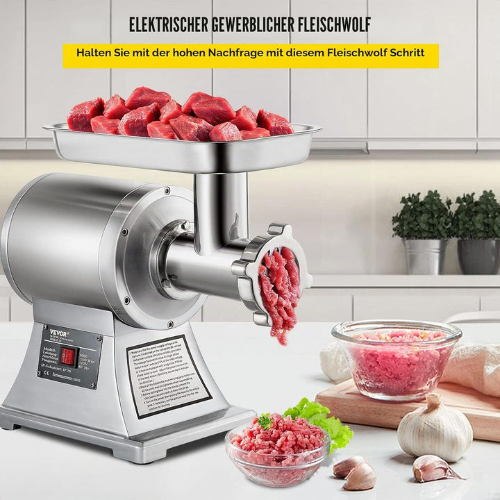 VEVOR Elektrischer Fleischwolf 850 W, Hackfleisch Maschine 150 kg pro Stunde, Elektrische Wurstmasch