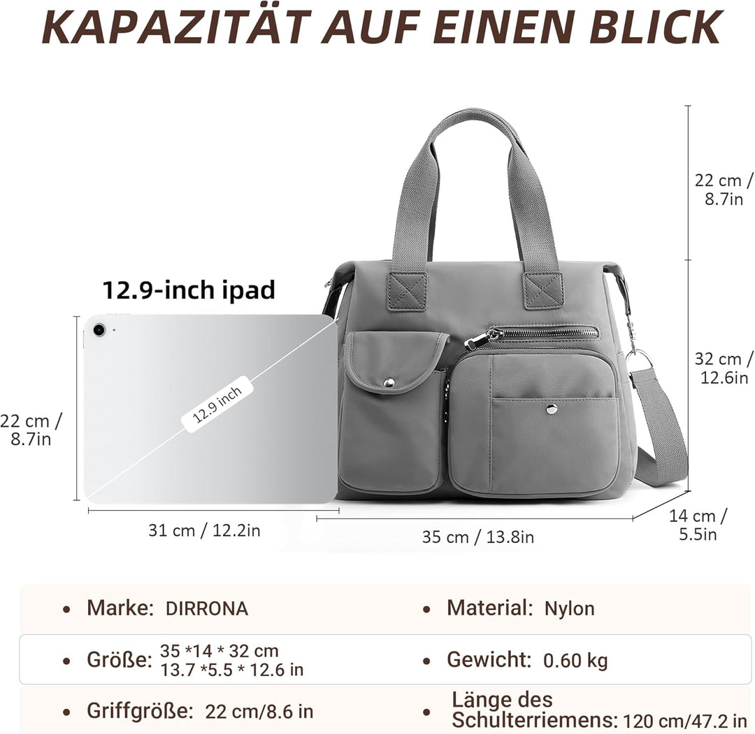 DIRRONA Elegant Damen Umhängetasche Gross Kapazität Handtasche Casual Reise Schultertasche Multi Tas