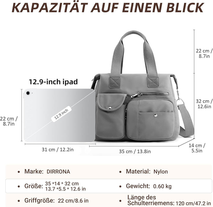 DIRRONA Elegant Damen Umhängetasche Gross Kapazität Handtasche Casual Reise Schultertasche Multi Tas