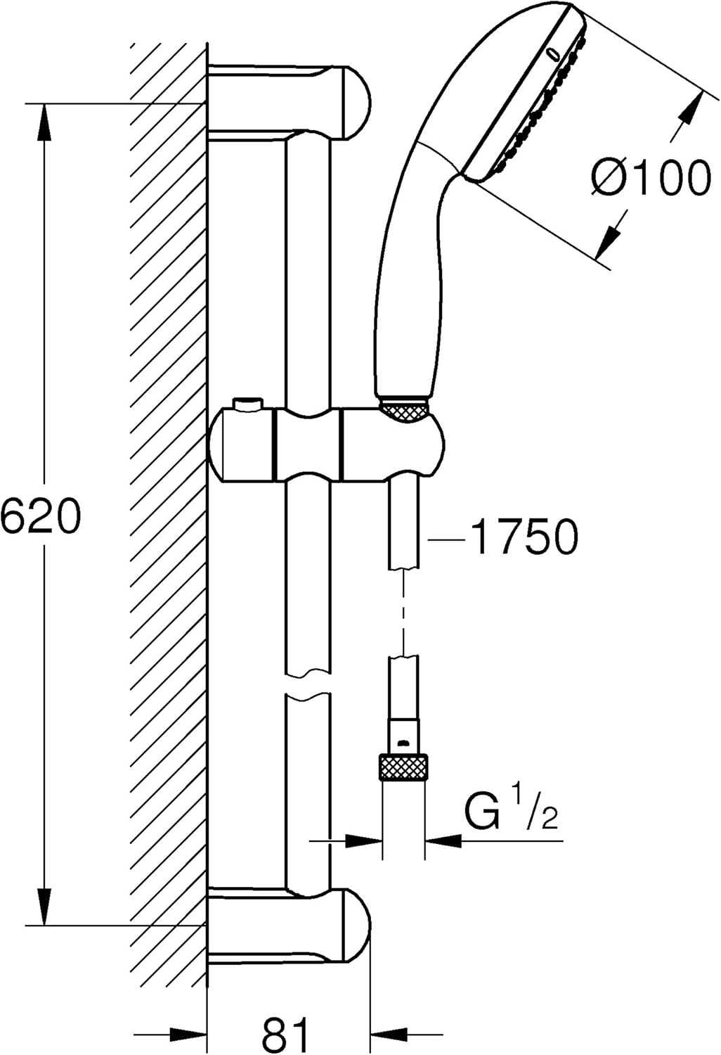 GROHE Tempesta 100 | Brausen- und Duschsysteme - Brausestangenset | INNENLIEGENE WASSERFÜHRUNG, 600