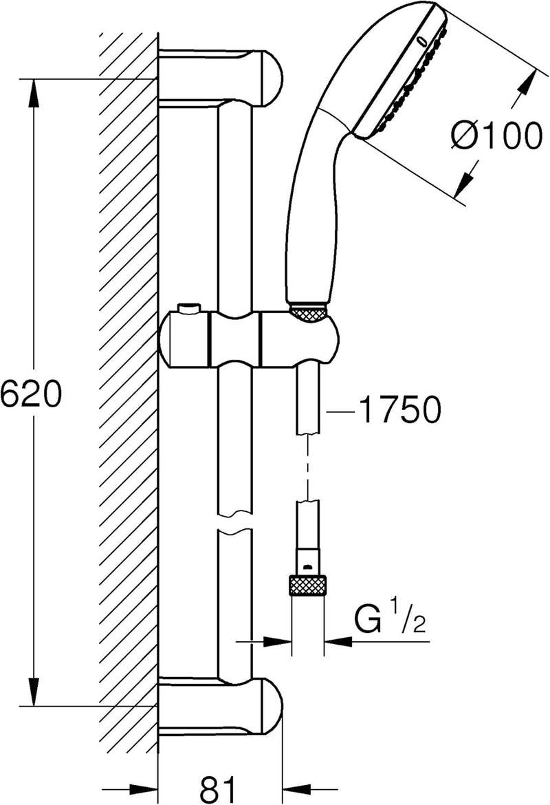 GROHE Tempesta 100 | Brausen- und Duschsysteme - Brausestangenset | INNENLIEGENE WASSERFÜHRUNG, 600