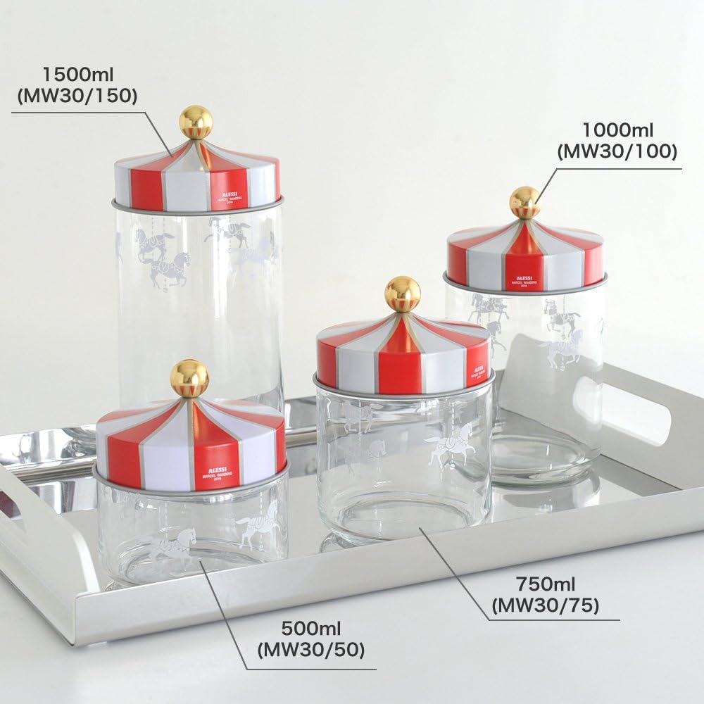 Alessi Circus MW30/100 - Design Hermetisches Glas, aus Seiden-Screened-Glas mit Beilbanddeckel, 100