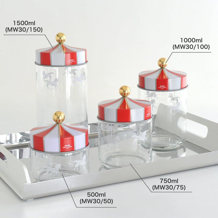 Alessi Circus MW30/100 - Design Hermetisches Glas, aus Seiden-Screened-Glas mit Beilbanddeckel, 100