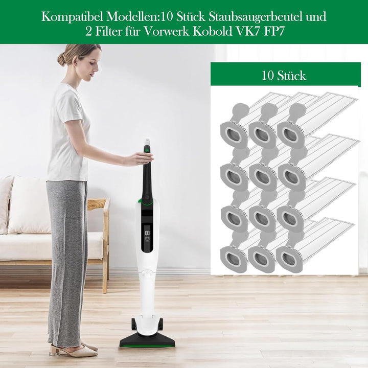 10 Stück Staubsaugerbeutel für Vorwerk Kobold VK7 FP7 Premium Filtertüten Staubsauger Akku Beutel
