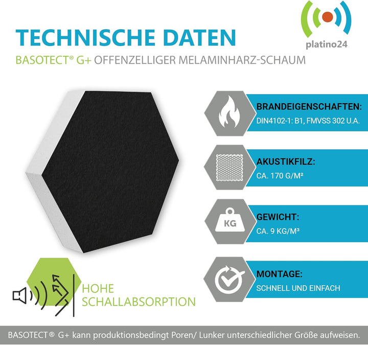 platino24 Schallabsorber COLORE aus Basotec G+ I Akustikpaneele mit Akustikfilz I 3D Wand-Paneele mi