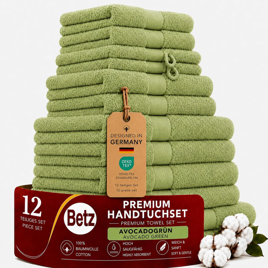 Betz Premium 12er Frottier Handtuch-Set - 2X Liegetücher - 4X Handtücher - 2X Gästetücher - 2X Seift