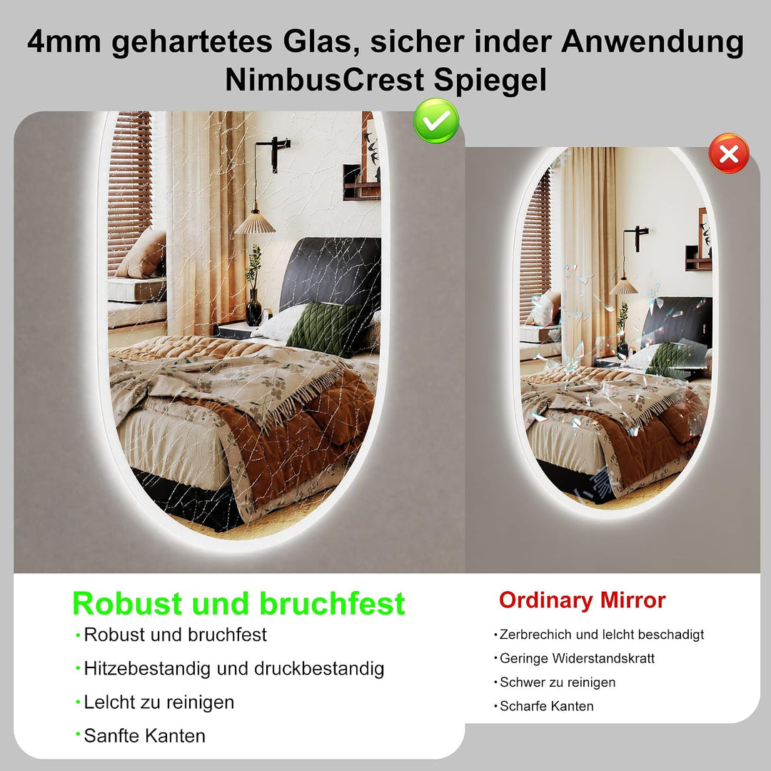 Spiegel mit Beleuchtung Oval LED Badspiegel 120x60 cm mit Touch-Schalter,3 Lichtfarbe Einstellbare,B