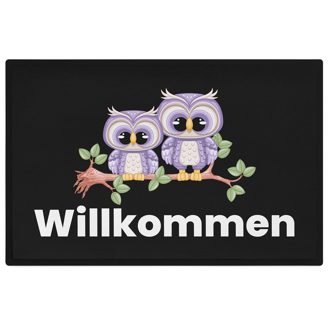 Trendation - Willkommen Eulen Grafik Fussmatte Geschenk Schöne Fussmatte Aussen und Innenbereich 60x