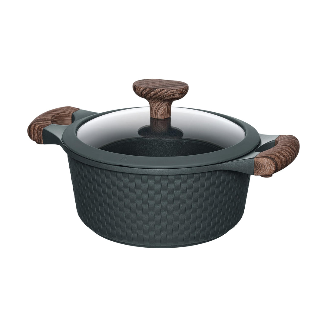RESTO 93901 Topf mit Glasdeckel Ø20cm schwarz 2,4L - stilvoller Topf antihaftbeschichtet, Induktion,