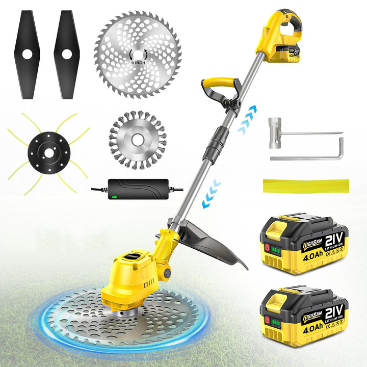 4-in-1 Akku-Rasenmäher mit Unkrautbürste und Zwei 4.0Ah Akkus, 9 Zoll Bürstenloser Motor Multi-Kling