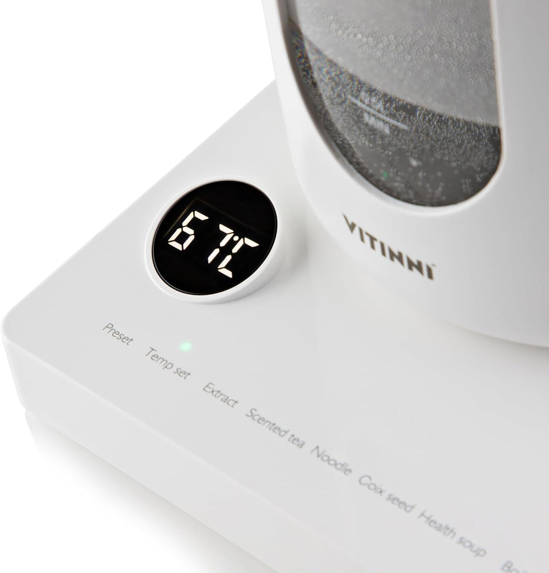 Vitinni Smart Wasserkocher, 1,5L, Glänzend-Weiss, Eingebautes Teesieb, Touch-Steuerung, Warmhaltefun