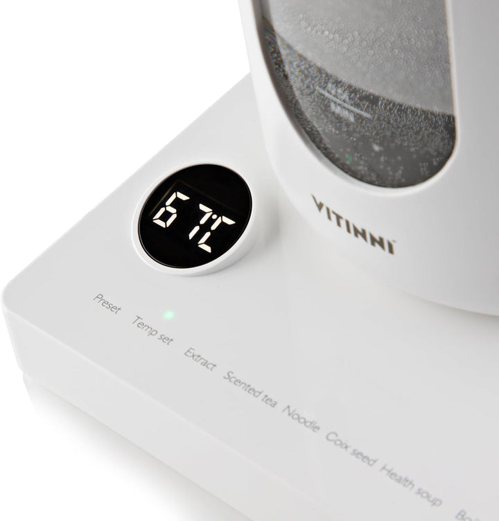 Vitinni Smart Wasserkocher, 1,5L, Glänzend-Weiss, Eingebautes Teesieb, Touch-Steuerung, Warmhaltefun