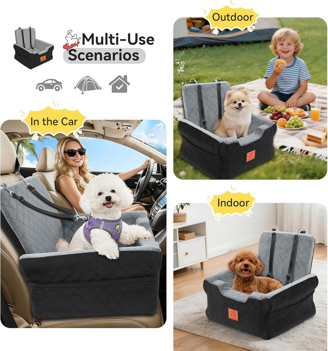 GL GLENSLAVE Hunde-Autositze für kleine bis mittelgrosse Hunde, Erhöhter Hunde-Booster-Sitz mit Memo