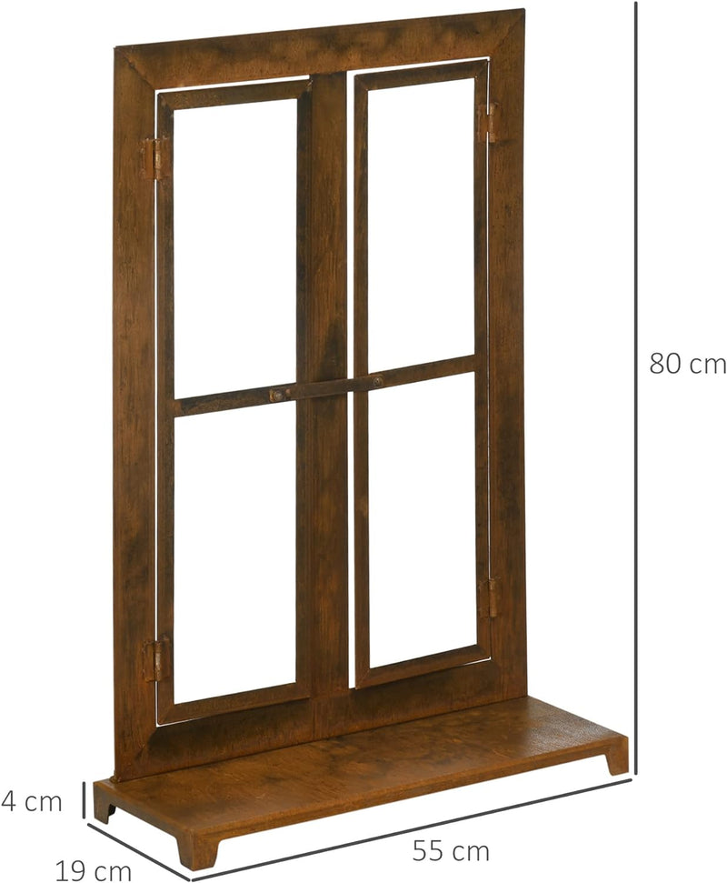 Outsunny Eisenfenster, Edelrost Sprossenfenster, 55 x 80 cm Fensterrahmen mit Schwelle und Riegel, G
