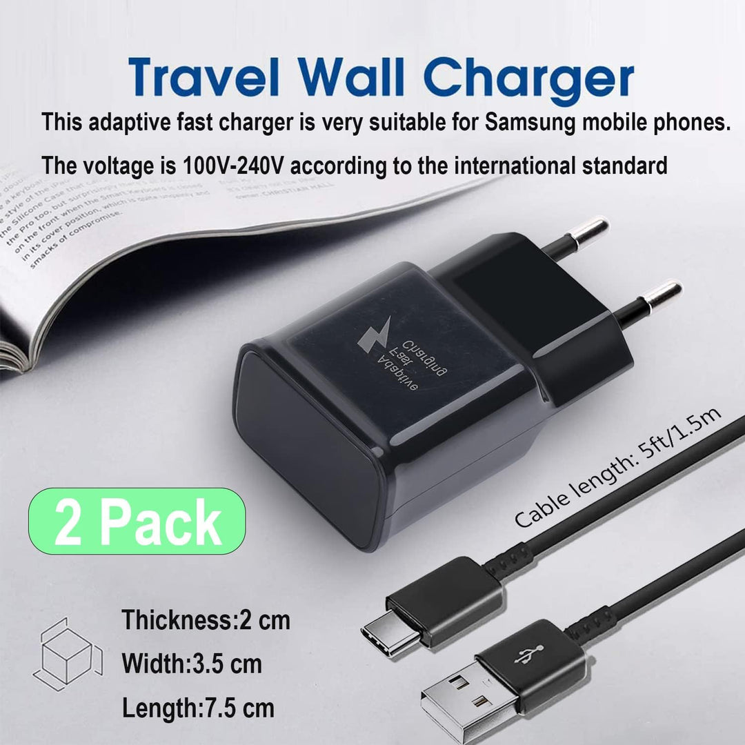 (2er Pack) USB Ladegerät Stecker mit USB Typ-C Ladekabel 1,5m Für Samsung Galaxy S21, S20, S10, S9,