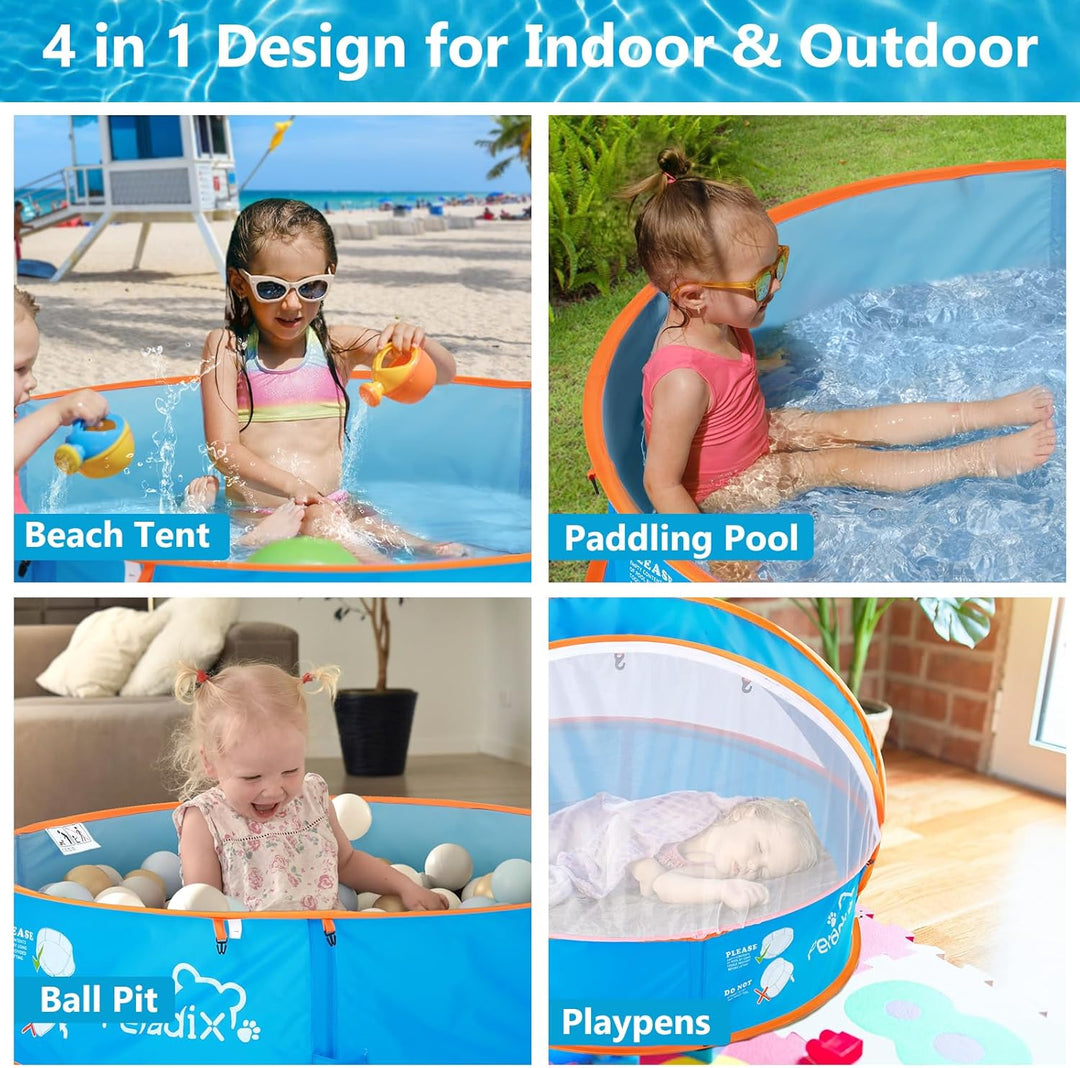Peradix 4 in 1 Pop Up Baby Planschbecken,Babypool mit UV Schutz Bällepool, Baby Zelt Strandzelt mit