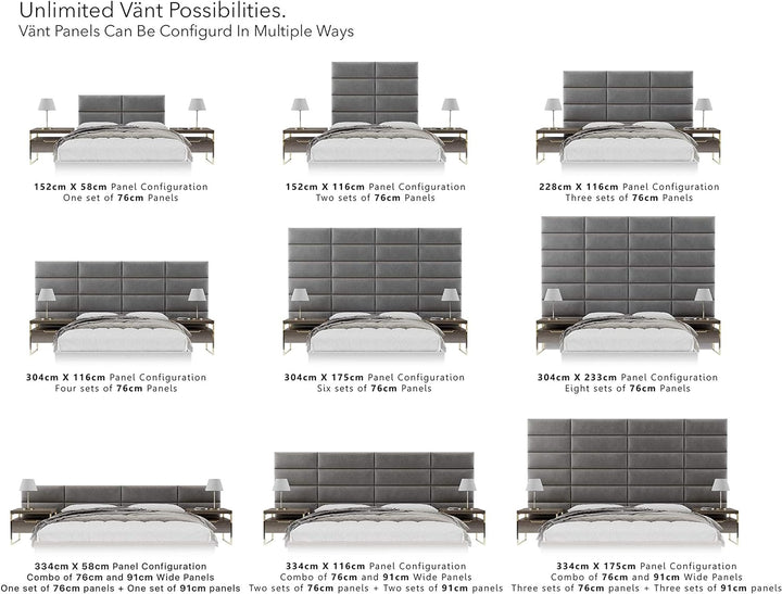 VANT Gepolsterte Kopfteile - Accent Wall Panels - Pack von 4 - Einfach Passen - König und Zwilling B