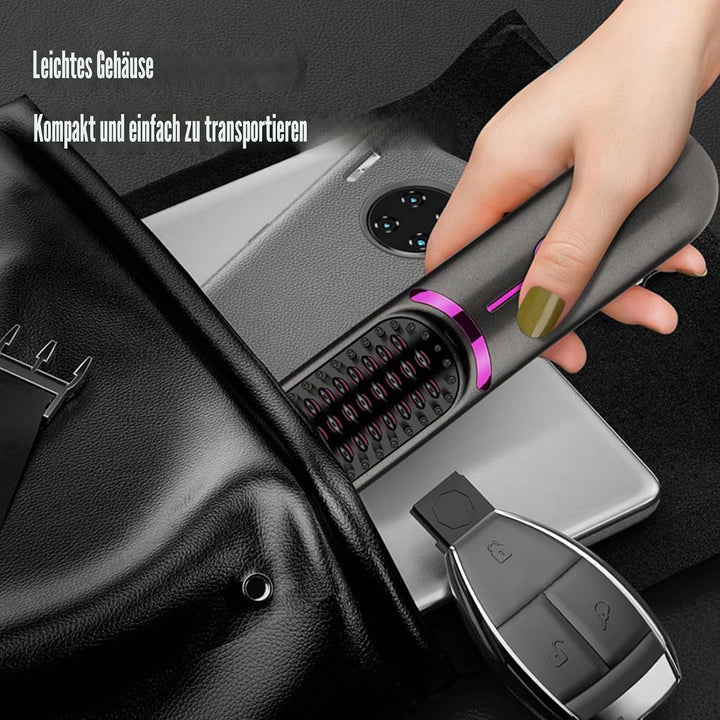Glätteisenbürste, Kabelglätter für Damen und Herren, wiederaufladbar über USB, 5400 mAh, Ionen-Techn