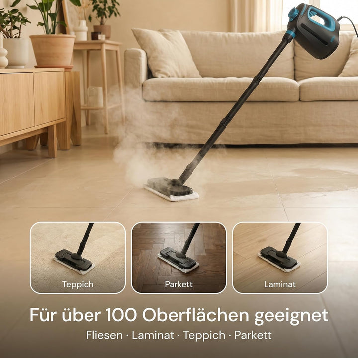 2-in-1 Dampfreiniger – 15 Sek. Aufheizzeit – 30 Min. Dauerbetrieb – Inkl. 12 Zubehörteilen &amp; 3 Duftm