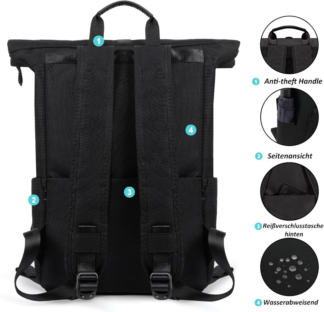 TANTOMI Rucksack Damen Herren, Rucksack Laptop Tasche 15,6 Zoll, Laptop Rucksack Damen Herren weit ö