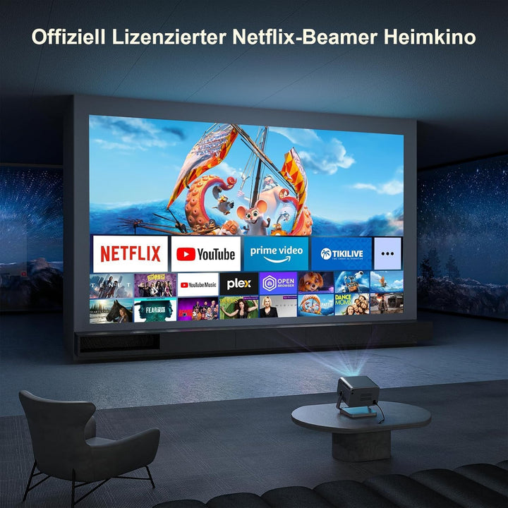 Smart Beamer【Netflix Official & Dolby Audio 】 Autofokus/Trapezkorrektur Beamer WiFi6 Bluetooth Full