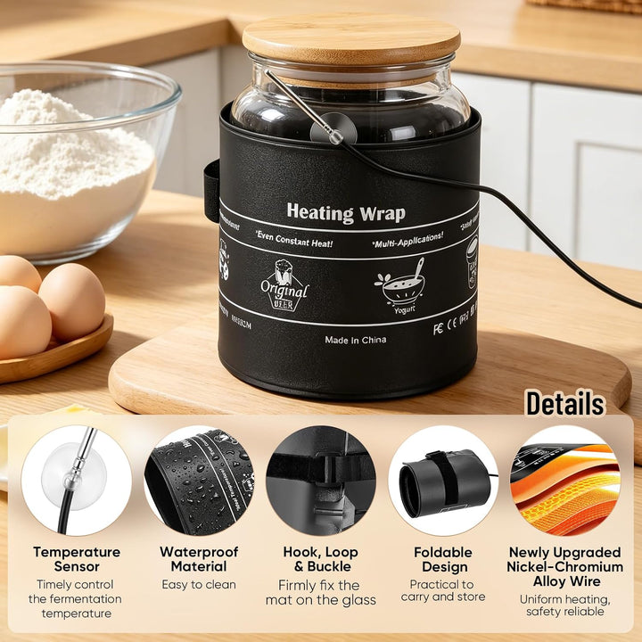 Heizmatte für Sauerteig-Starter mit 5-45°C Thermostat &amp; NTC-Sensor, Fermentation Heizgürtel mit 0-24