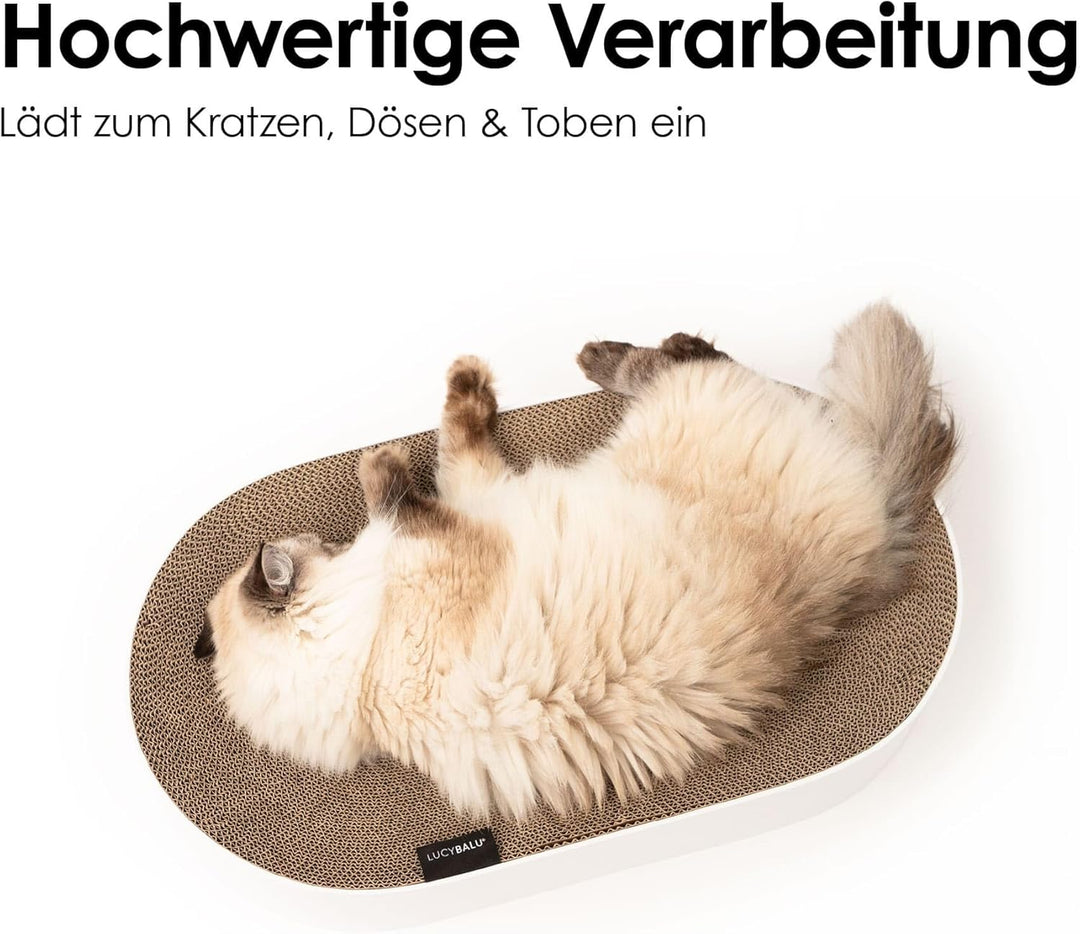 LucyBalu® SCRATCHBED Kratzbett für Katzen aus Pappe | Kartonbett | XXL-Kratzbrett oval rund | Kratzp