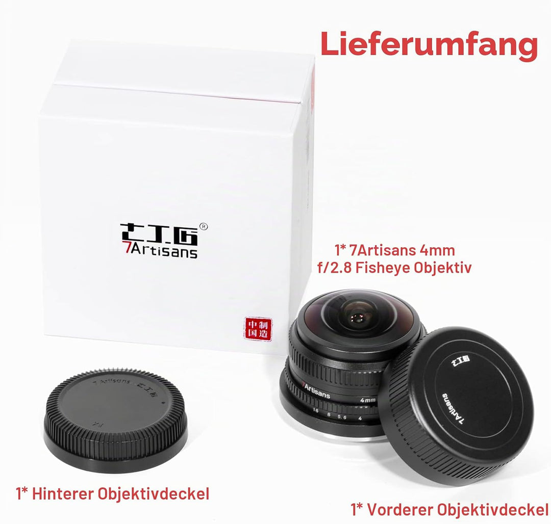 7artisans 4mm F2.8 kreisförmiges Fisheye-Objektiv, 225 ° Ultraweitwinkel, kompatibel mit APS-C Sony