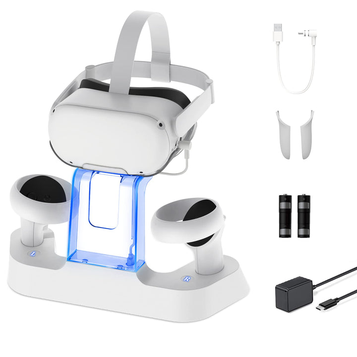 NexiGo Ladestation für Oculus Quest 2 Zubehör, Headset-Displayhalter und Controller-Halterung, [Supp