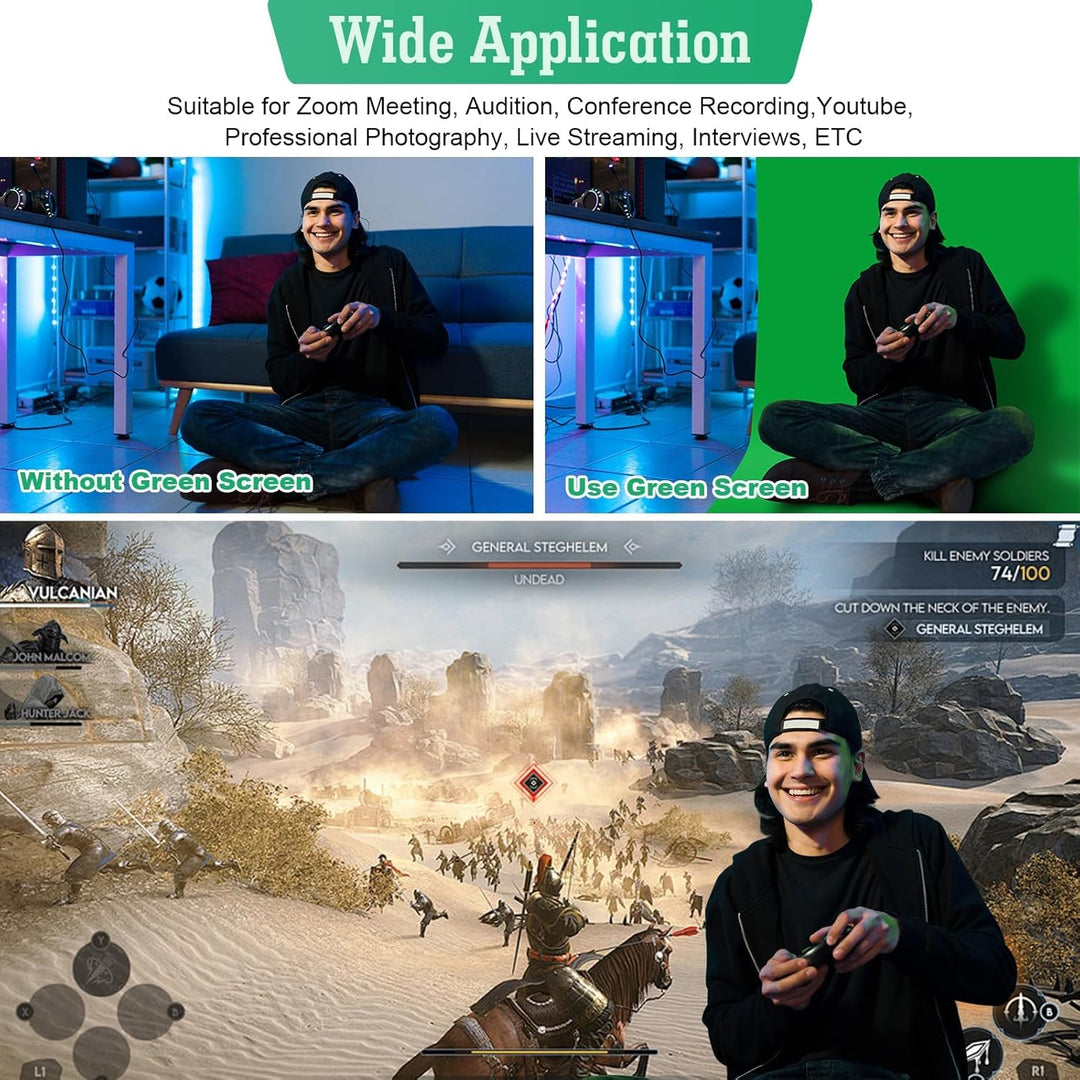 Spardar Greenscreen mit 4 Klemmen, 3M X 4.5M Foto Hintergrund Greenscreen Stoff Baumwolle Faltbare G