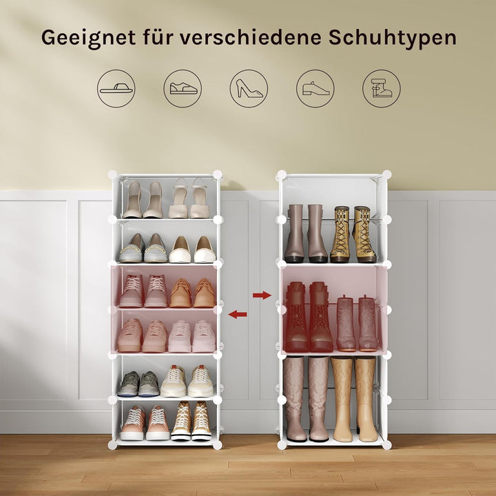 WOLTU Schuhbox, Schuhablage, Satz von 10, stapelbares Design, für 20 Paare, mit Tür, Haken, 43,5 x 1