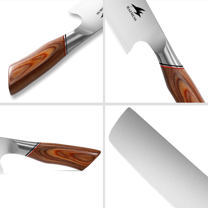 17,5 cm Japanisches Gemüsemesser mit Hochkohlenstoff-Edelstahlklinge und ergonomischem Goldenholzgri