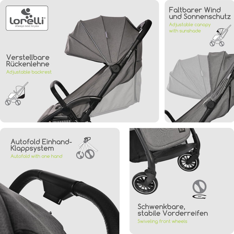 Lorelli Kinderwagen Quick, Sport Buggy klein zusammenklappbar, Einhand-Klappsystem in Sekunden, Nur