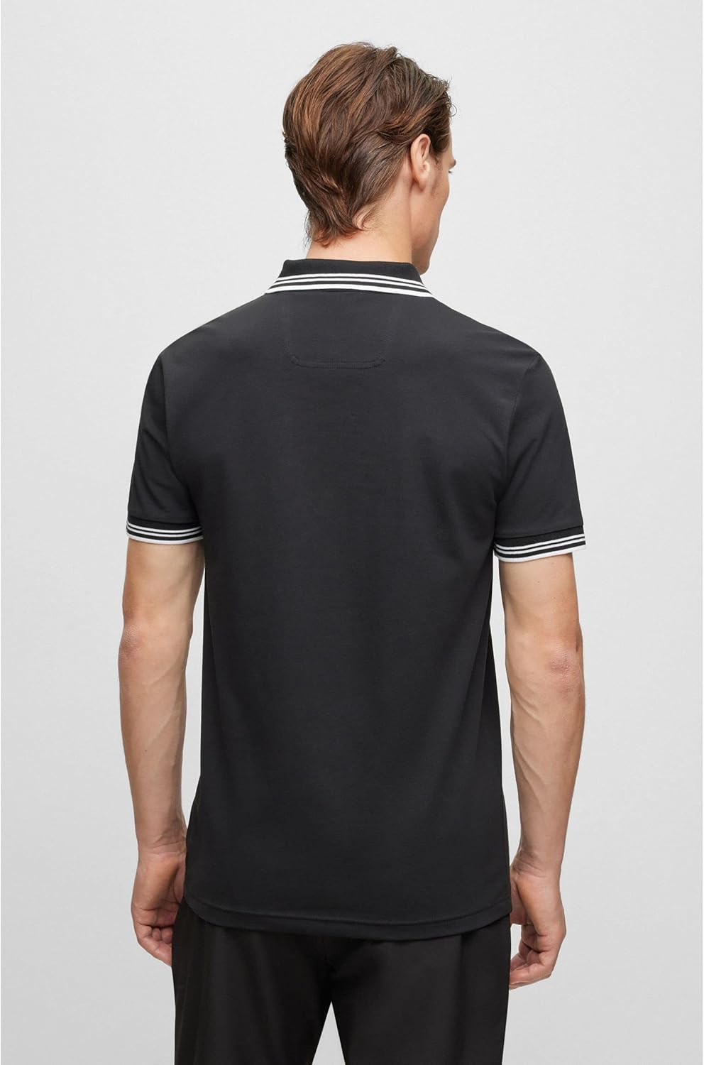 BOSS Herren Paul Curved Slim-Fit Poloshirt aus Stretch-Baumwolle mit geschwungenem Logo Schwarz S