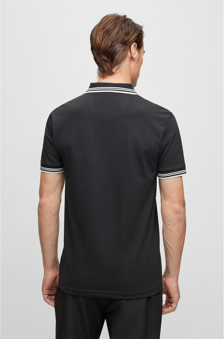 BOSS Herren Paul Curved Slim-Fit Poloshirt aus Stretch-Baumwolle mit geschwungenem Logo Schwarz S